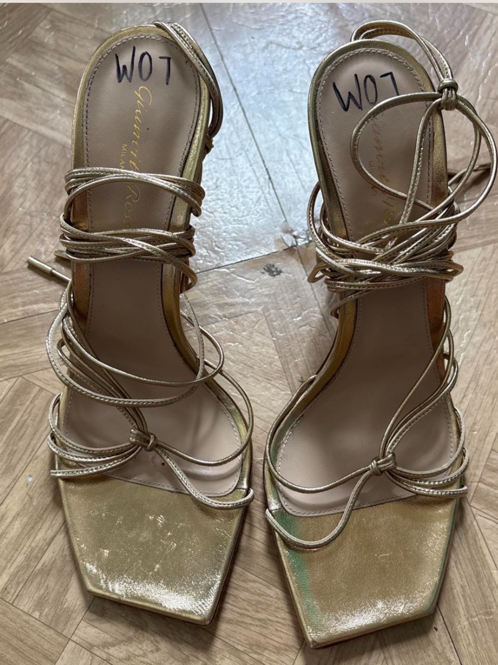 Gianvito Rossi Gold Metallic Lace-Up Strappy Heels